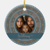 ファミリーパーソナライズされたポートレートティール(緑がかった色)と金ゴールドマンダラ セラミックオーナメント (裏面)