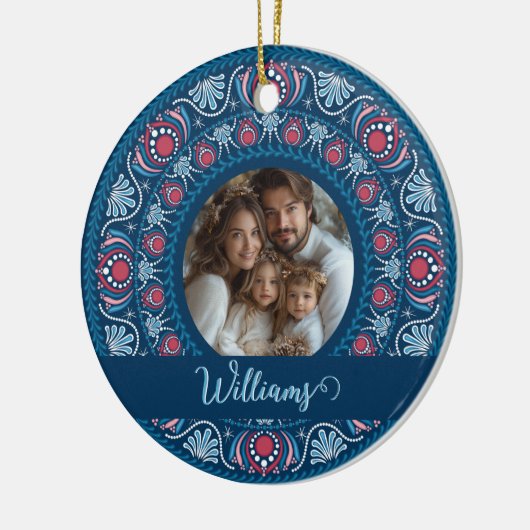 ファミリーパーソナライズされたポートレートブルーフェスティバルマンダラ セラミックオーナメント (左)