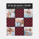 ファミリーパーソナライズされたレッドプレイド5フォトコラージュ フリースブランケット (正面)