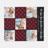 ファミリーパーソナライズされたレッドプレイド5フォトコラージュ フリースブランケット (正面(横))