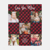 ファミリーパーソナライズされたレッドプレイド5フォトコラージュ フリースブランケット (正面)