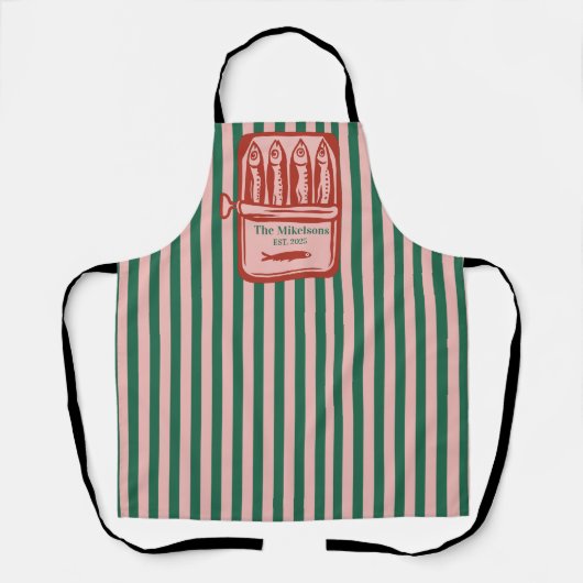 ファミリーパーソナライズされたレトロサーディンティンストライプズ エプロン (正面)