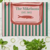 ファミリーパーソナライズされたレトロサーディンティンストライプズ キッチンタオル (折り畳み)