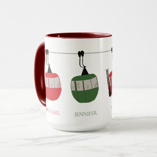 ファミリーパーソナライズされたレトロスキーリフトイラストレーション マグカップ (正面左)