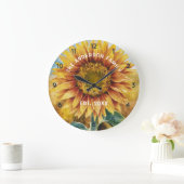 ファミリーパーソナライズされた名ひまわり水彩 ラージ壁時計 (ホーム)