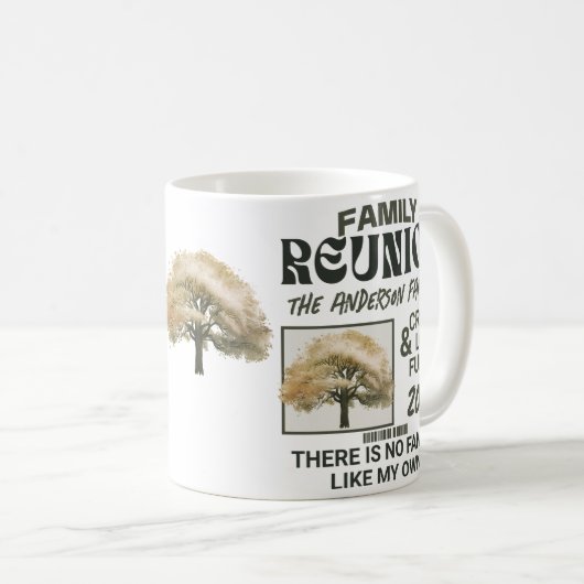 ファミリーパーソナライズされた懇親会オーク コーヒーマグカップ (正面右)