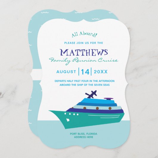 ファミリーパーソナライズされた懇親会クルーズ 招待状 (正面/裏面)