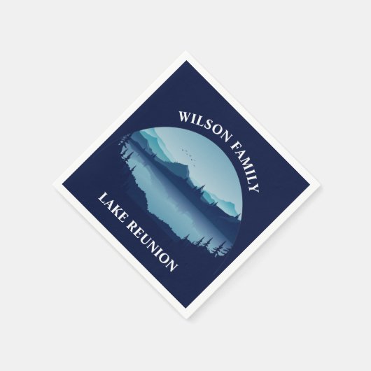 ファミリーパーソナライズされた懇親会ブルーレイクバケーション スタンダードカクテルナプキン (角)