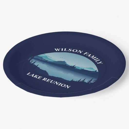 ファミリーパーソナライズされた懇親会ブルーレイクバケーション ペーパープレート (アングル)