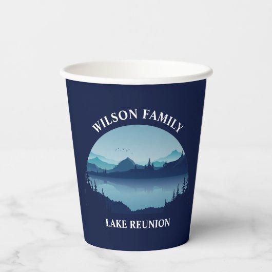 ファミリーパーソナライズされた懇親会ブルーレイクバケーション 紙コップ (裏面)