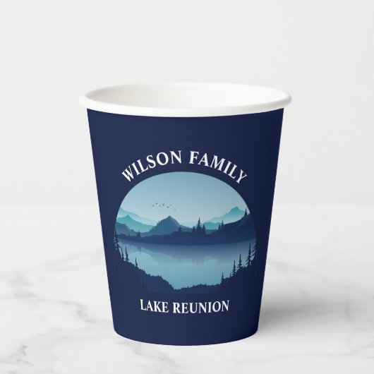 ファミリーパーソナライズされた懇親会ブルーレイクバケーション 紙コップ (正面)