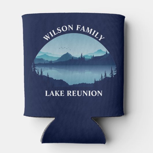 ファミリーパーソナライズされた懇親会ブルーレイクバケーション 缶クーラー (裏面)