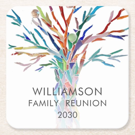 ファミリーパーソナライズされた懇親会 スクエアペーパーコースター (正面)