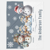 ファミリーパーソナライズされた雪だるまホリデイ フリースブランケット (正面)