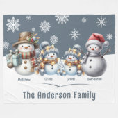 ファミリーパーソナライズされた雪だるまホリデイ フリースブランケット (正面(横))