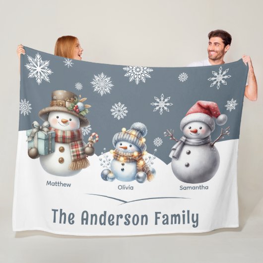 ファミリーパーソナライズされた雪だるまホリデイ フリースブランケット (インサイチュ)