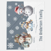 ファミリーパーソナライズされた雪だるまホリデイ フリースブランケット (正面)