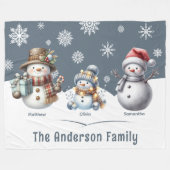 ファミリーパーソナライズされた雪だるまホリデイ フリースブランケット (正面(横))