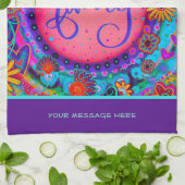 ファミリーパープルかわいらしフローラドットパーソナライズされた キッチンタオル (折り畳み)