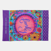 ファミリーパープルかわいらしフローラドットパーソナライズされた キッチンタオル (横)