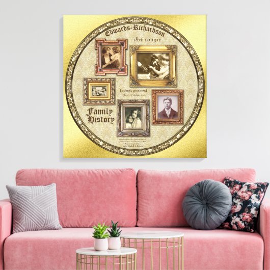 ファミリーヒストリアンティークフォトフレーム金ゴールドコラージュ キャンバスプリント (インサイチュ (リビング))