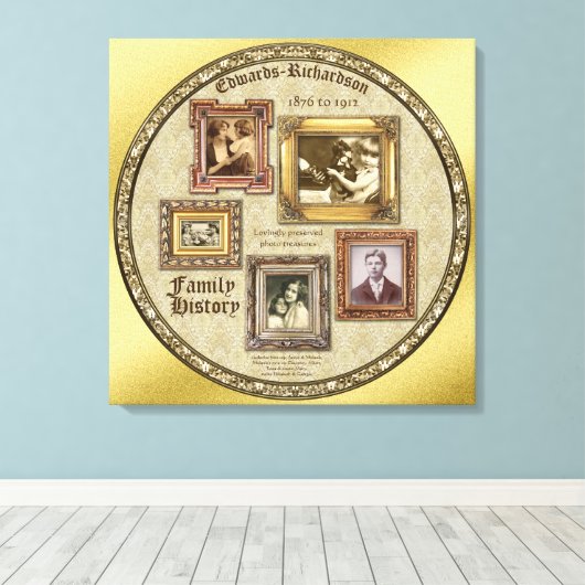ファミリーヒストリアンティークフォトフレーム金ゴールドコラージュ キャンバスプリント (インサイチュ (ウッドフロア))