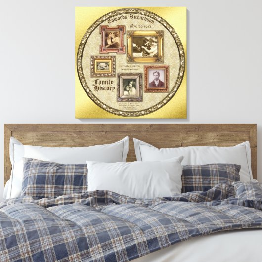 ファミリーヒストリアンティークフォトフレーム金ゴールドコラージュ キャンバスプリント (インサイチュ (寝室))