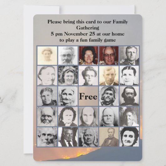 ファミリービンゴカードオレンジサンセットと山写真 (裏面)