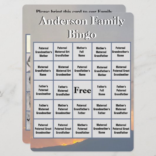 ファミリービンゴカードオレンジサンセットと山写真 (正面/裏面)