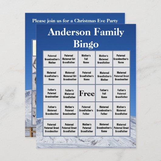 ファミリービンゴゲーム雪の覆われた山の写真 (正面/裏面)