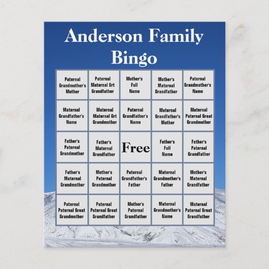 ファミリービンゴゲーム雪の覆われた山の写真 (正面)