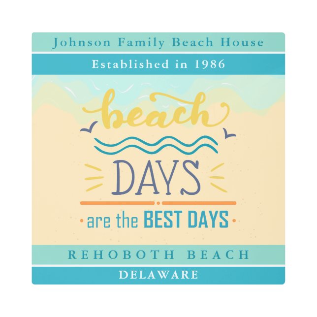 ファミリービーチハパーソナライズされたウス メタルプリント (正面)