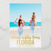 ファミリービーチフォトクリスマスカードゴールドフォイル州 箔シーズンカード (正面)