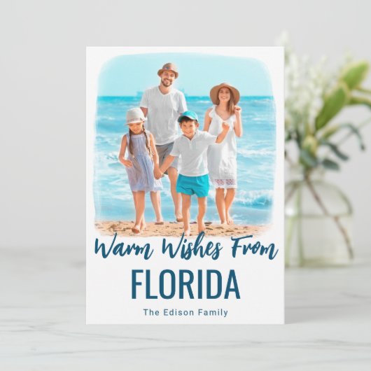 ファミリービーチフォトクリスマスカード水彩州 シーズンカード (スタンド正面)