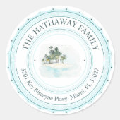 ファミリービーチホームパームツリー差出人住所ラベル ラウンドシール (正面)