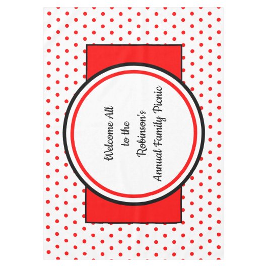 ファミリーピクニックホワイトレッド水玉模様 テーブルクロス (正面)