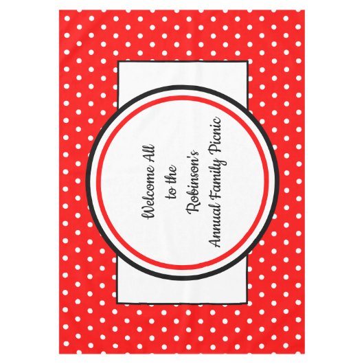 ファミリーピクニックレッドホワイト水玉模様 テーブルクロス (正面)