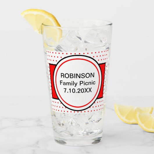 ファミリーピクニックレッド水玉模様 タンブラーグラス (アイス正面)
