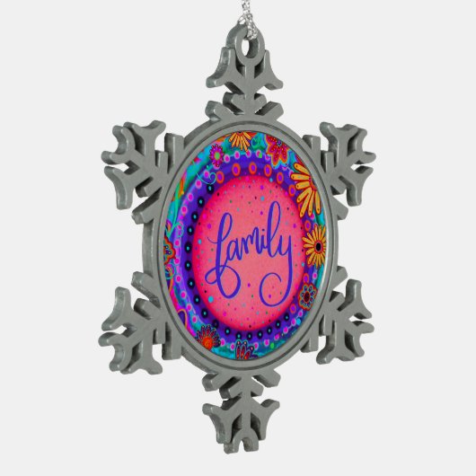 ファミリーピンクのフローラかわいらし刺激 スノーフレークピューターオーナメント (左)