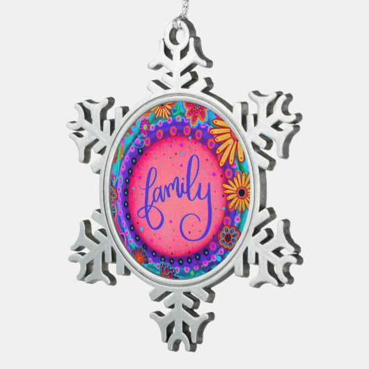 ファミリーピンクのフローラかわいらし刺激 スノーフレークピューターオーナメント (右)