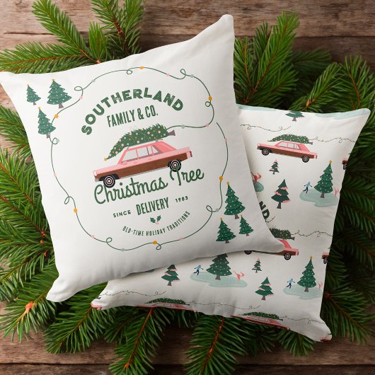 ファミリーピンクビンテージカークリスマスツリー配信 クッション
