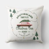 ファミリーピンクビンテージカークリスマスツリー配信 クッション (正面)