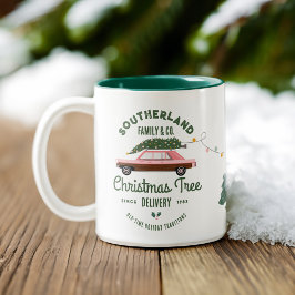 ファミリーピンクビンテージカークリスマスツリー配信 ツートーンマグカップ