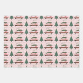 ファミリーピンクヴィンテージカークリスマスツリータウンファラ ラッピングペーパーシート (正面2)