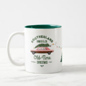 ファミリーピンクヴィンテージカー古いクリスマス ツートーンマグカップ (左)