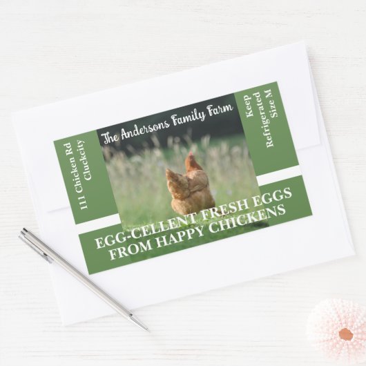 ファミリーファームおもしろいチキン写真テンプレートグリーン 長方形シール (封筒)