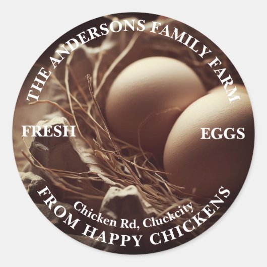 ファミリーファームカスタム写真テンプレートかわいいエッグズネスト ラウンドシール (正面)