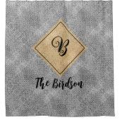 ファミリーファームハウスネームモノグラム素朴グレーバーラップ シャワーカーテン (正面)