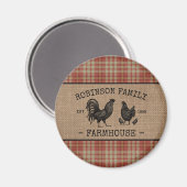 ファミリーファームハウスヴィンテージレッドプレイドバーラップラウンド マグネット (正面/裏面)