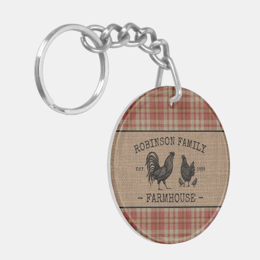 ファミリーファームハウスヴィンテージレッドプレイドバーラップ2サイド キーホルダー (正面左)